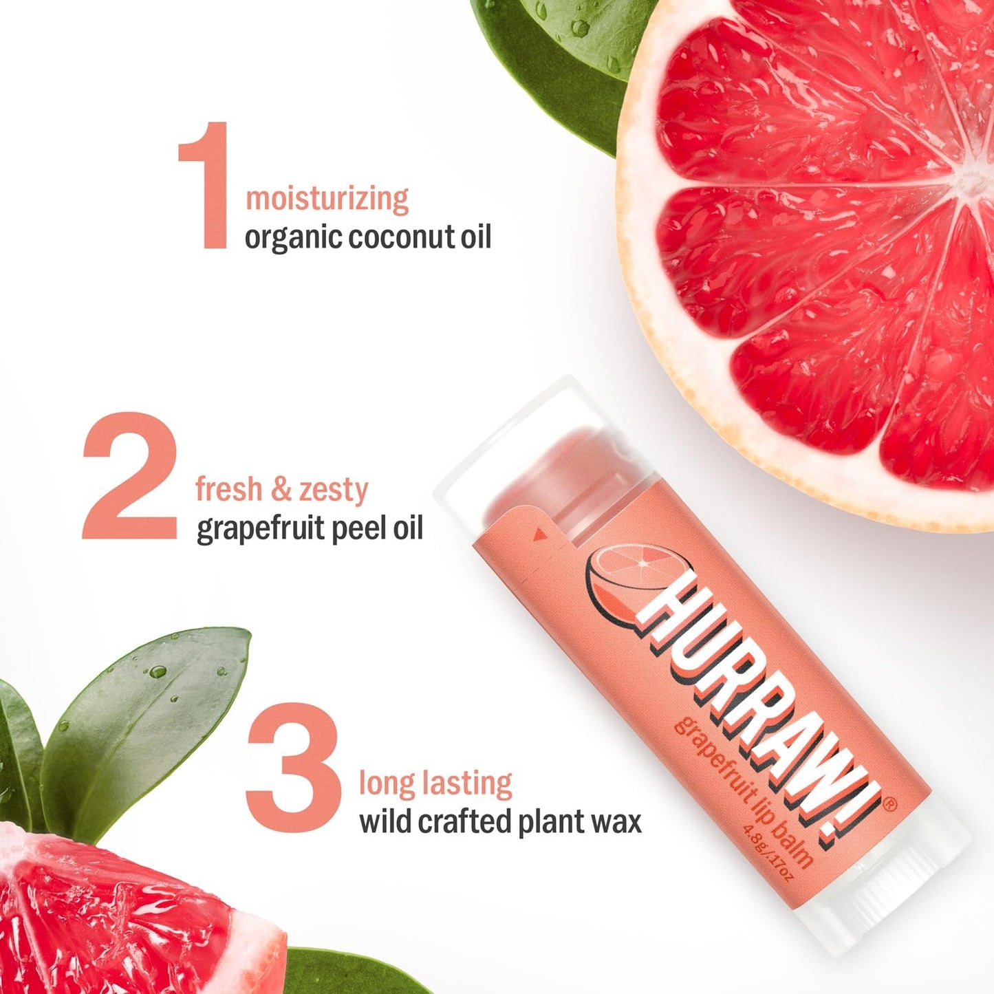 Hurraw! Grapefruit Lip Balm, 2 Pack: Organic, Certified Vegan, Cruelty and Gluten Free. Non-GMO, 100% Natural Ingredients. Bee, Shea, Soy and Palm Free. Made in USA