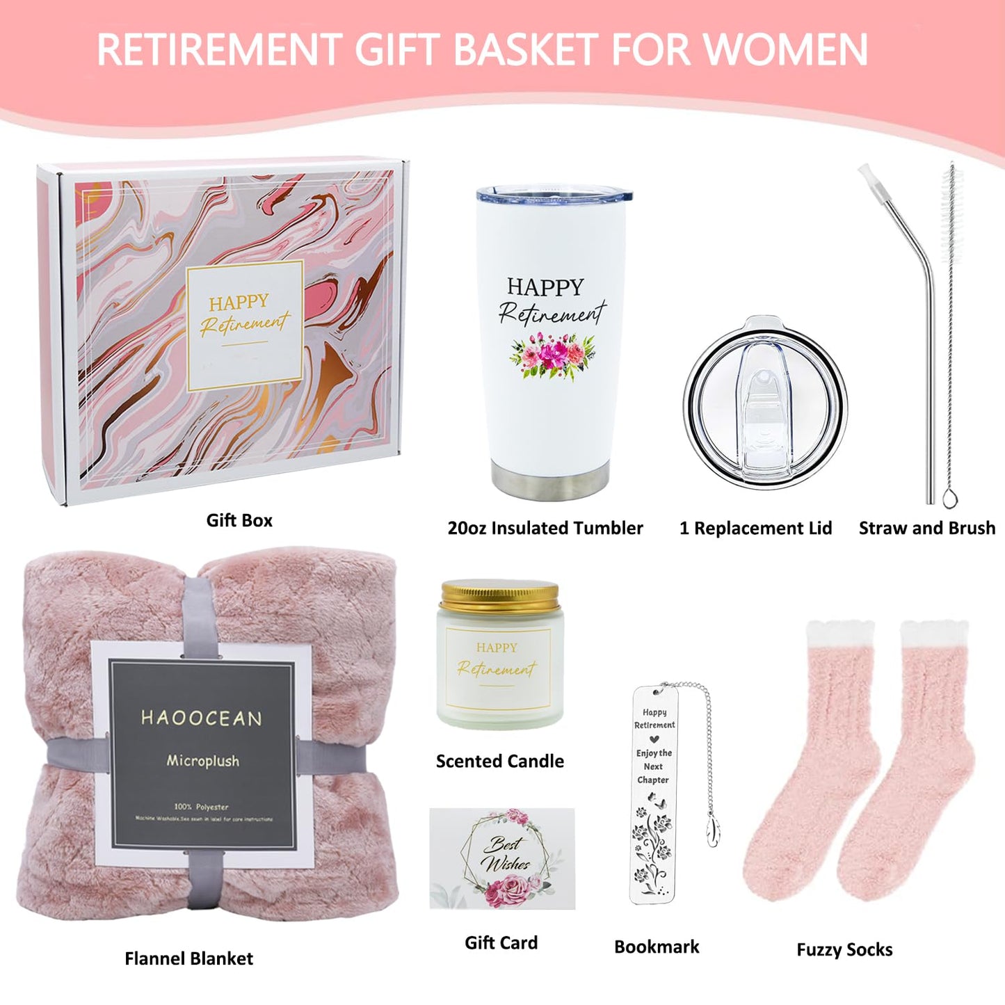 LUDUEIKSW Retirement Gifts for Women, Retirement Gift Basket for Coworker Teacher Nurses Boss Friends Mom Grandma Retirees, Retired Gifts with 20 oz Tumbler Throw Blanket Candles Bookmark