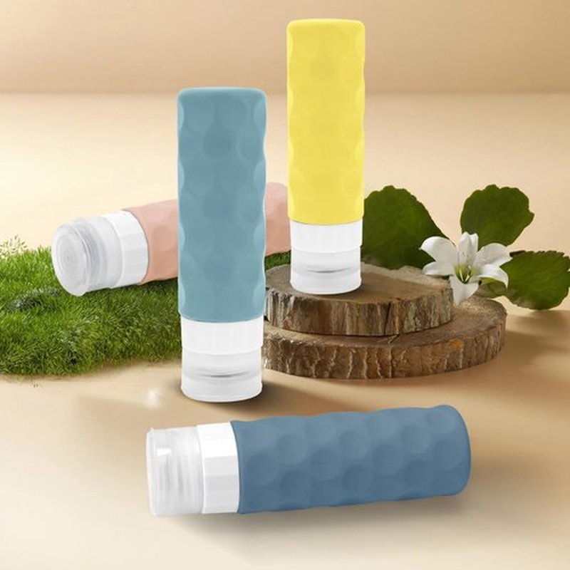 Silevoler Travel Bottles for Toiletries, 4pcs Tsa Approved 3oz Travel Size Containers, BPA Free Leak Proof Premium Silicone Travel Bottles, Refillable Liquid Travel Accessories W/Toiletry Bag(Bright)