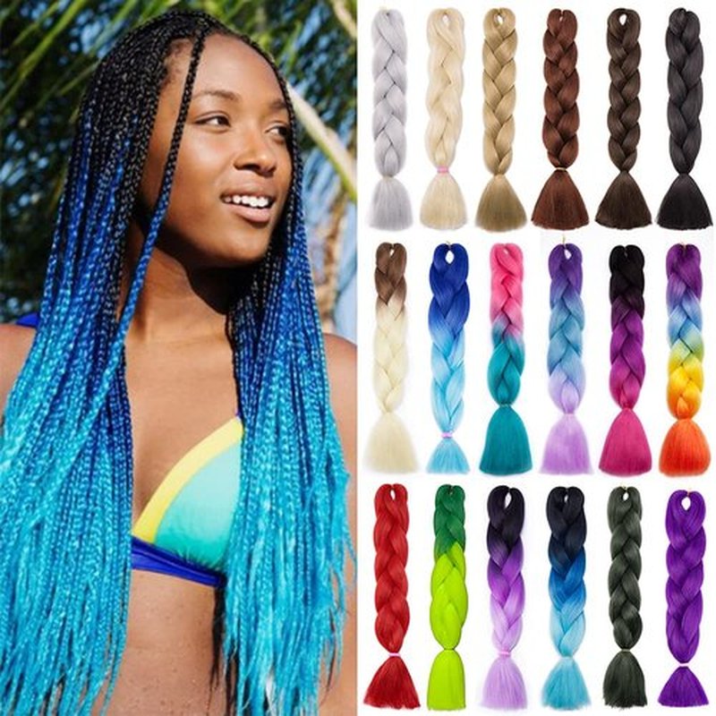 Jumbo Braiding Hair Ombre Jumbo Braid Hair Extensions 24 inch Long Colorful Box Braids Crochet Hair for Women Kids High Temperature Synthetic Fiber 3 Bundle Dark Black/Dark Blue/Sky Blue