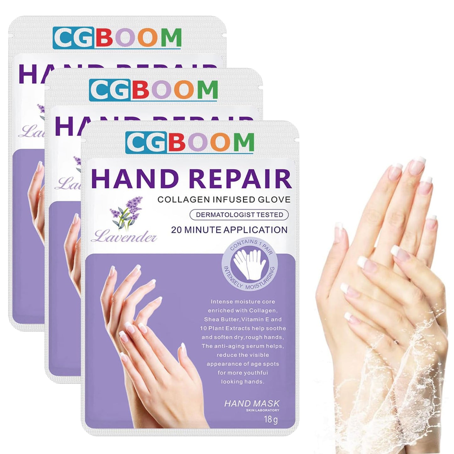 AWIWTOBQ Hand Mask Moisturizing Glove 3 pack, Hand Peel Mask Exfoliating Gloves, Hand Repair Glove for Dry Hands Treatment, Remove Dead Skin, Rough Skin, Lavender