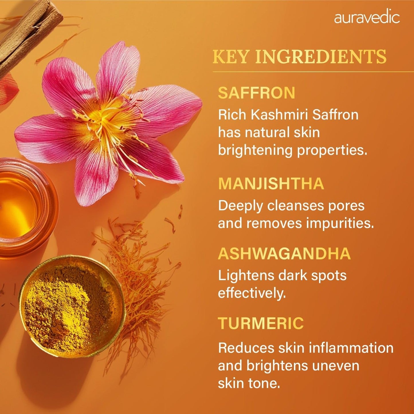 Auravedic Kumkumadi Oil & Skin Oil Combo | Saffron, Turmeric and Winter Cherry Infused Face Moisturizer | Hydrating & Moisturizing | for All Skin Types | 3.38Fl Oz (100ml)