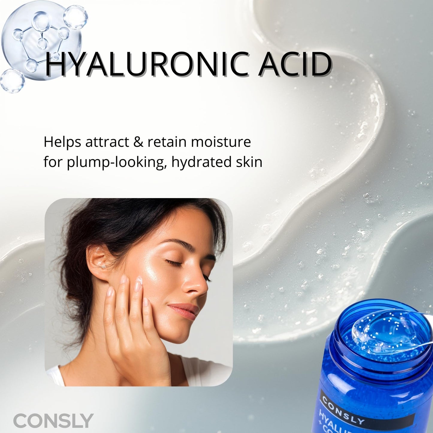 CONSLY Hyaluronic Acid & Collagen Ampoule - 3-in-1 Toner Essence Serum, Hydrating Gel Serum for Face & Neck, Lightweight Moisturizing Korean Skincare, Supersize 250 ml / 8.45 fl oz