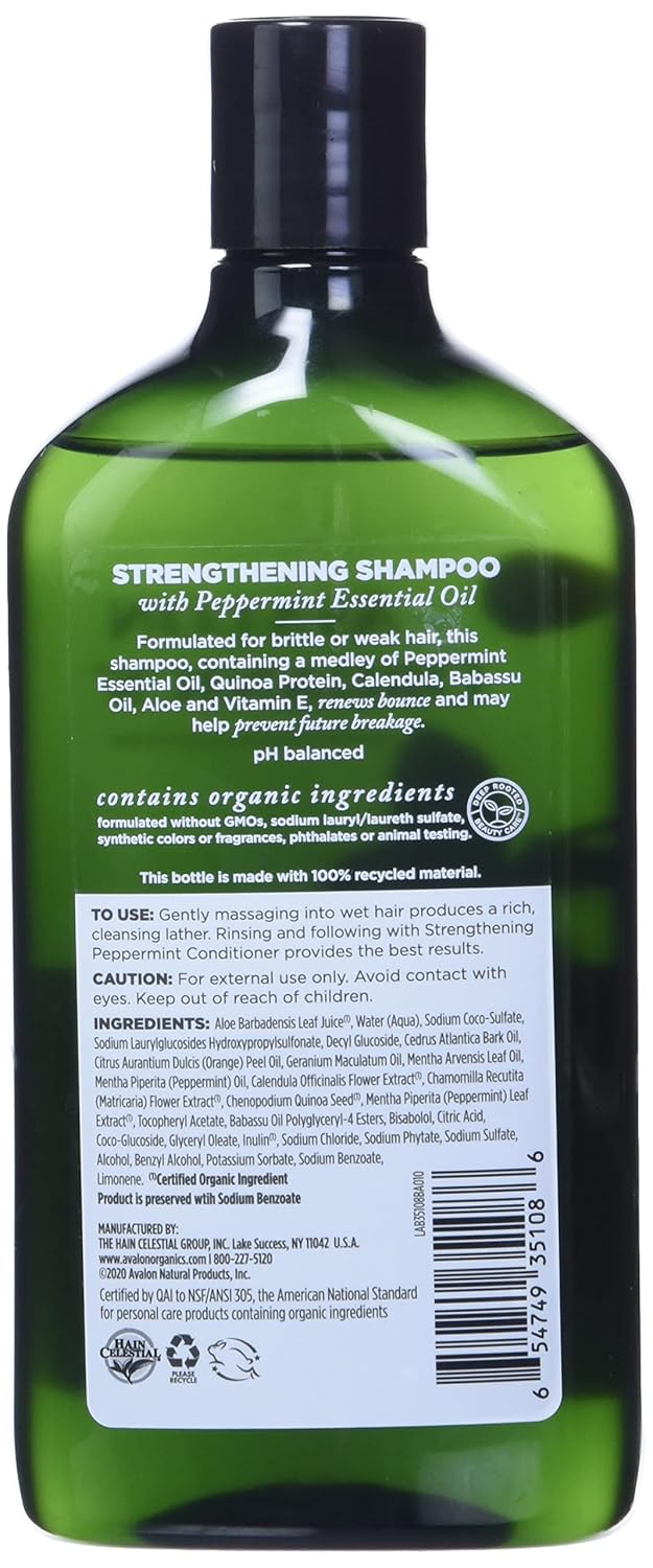 Avalon Organics Strengthening Peppermint Shampoo, 11 oz. (Pack of 3)