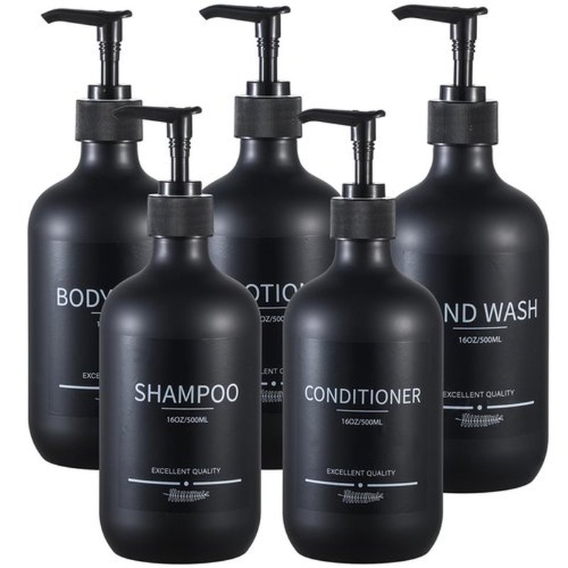 Reusable Shampoo and Conditioner Bottles (5Pack Matte Black) for Shower, Plastic 16.9oz