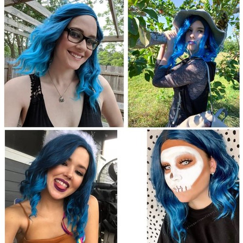 BERON Blue Wig Short Curly Wig Mix Blue Bob Wig Charming Women Girls Beach Wave Wigs Blue Wigs for Cosplay Costume Party Wig Cap Included
