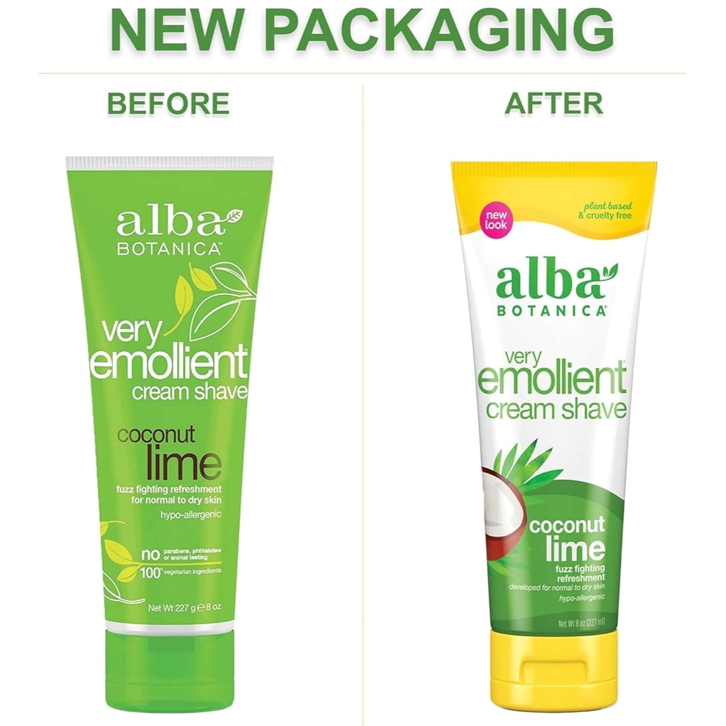 Alba Botanica Coconut Lime Cream Shave - Very Emollient, 8 oz (3-Pack)