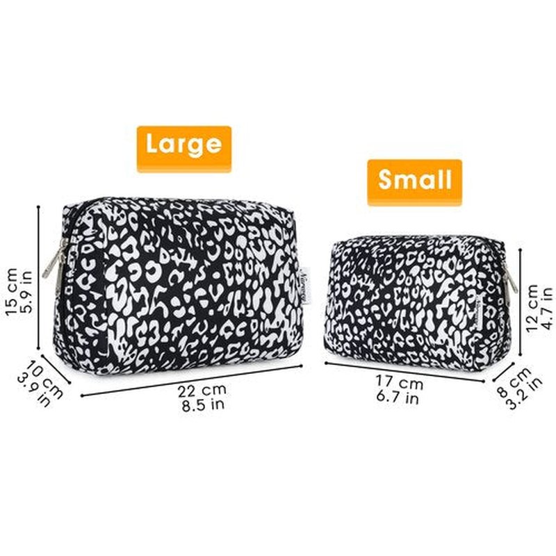 Large Makeup Bag Zipper Pouch Travel Cosmetic Organizer for Women (Large, Black Leopard)