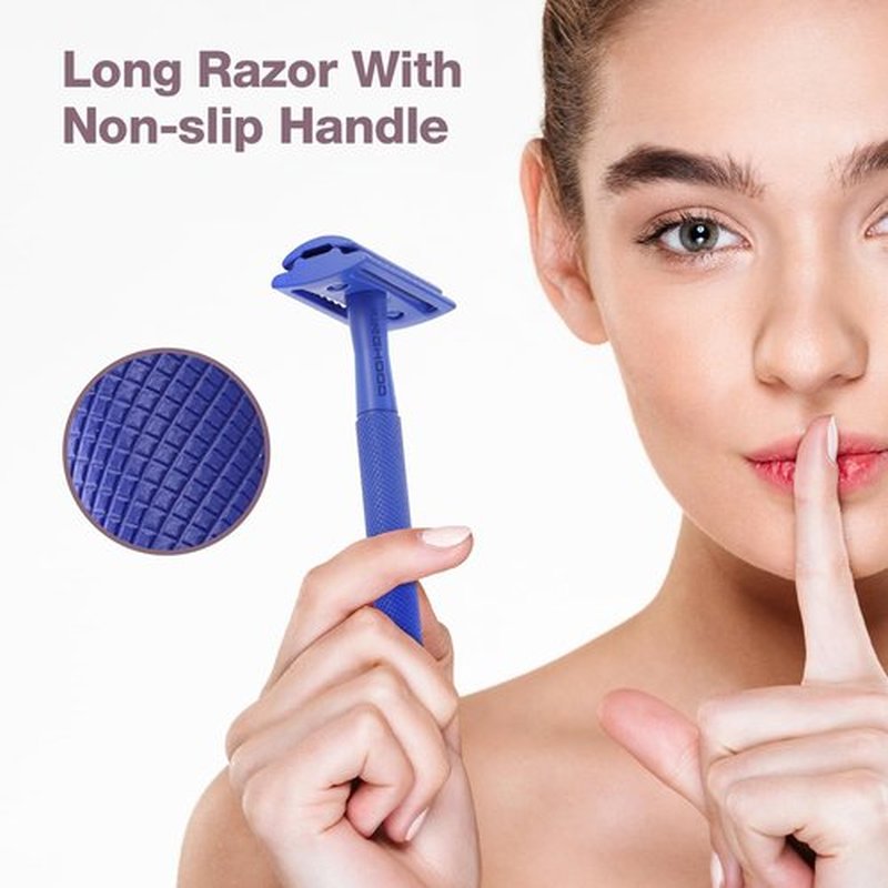 KINGHOOD Brass Single Blade Razor Safety Razor Metal Double Edge Razor One Blade Razor with 10 Blades Long Handle Weighted Eco-Friendly Reusable Razor