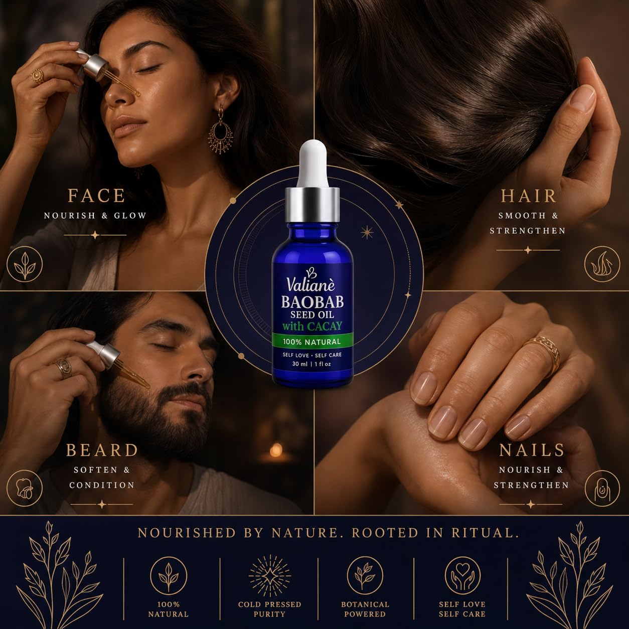 VALIANÈ Gua Sha Oil Premium Hydrating Facial Serum with Baobab + Cacay - Face Moisturizer and Massage Glide for Hair, Beard, Scalp, Body and Nails - Fast Absorbing Natural Blend, 1 fl oz