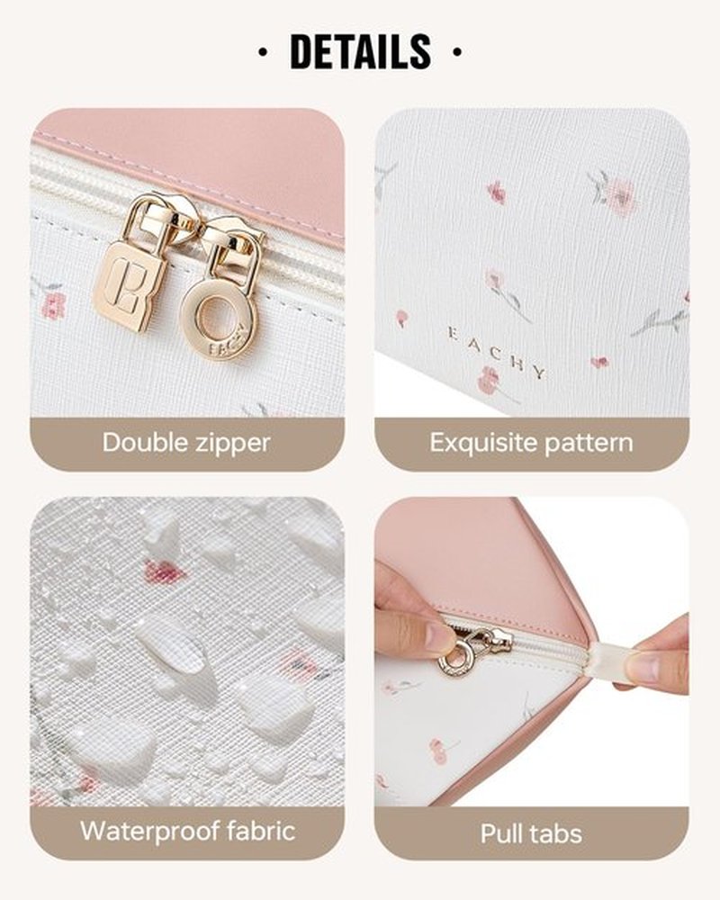 EACHY Travel Makeup Bag,Large Capacity Cosmetic Bags for Women,Waterproof Portable Pouch Open Flat Toiletry Bag Pattern Makeup Bag (X-Pink)