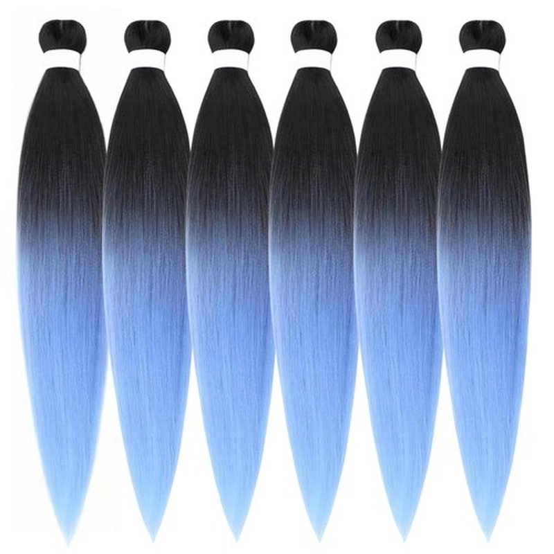 Blue Ombre Braiding Hair Pre Stretched Knotless Braiding Hair Synthetic Black Lake Blue Box Braid Hair Extension for Braiding (Pack of 6)