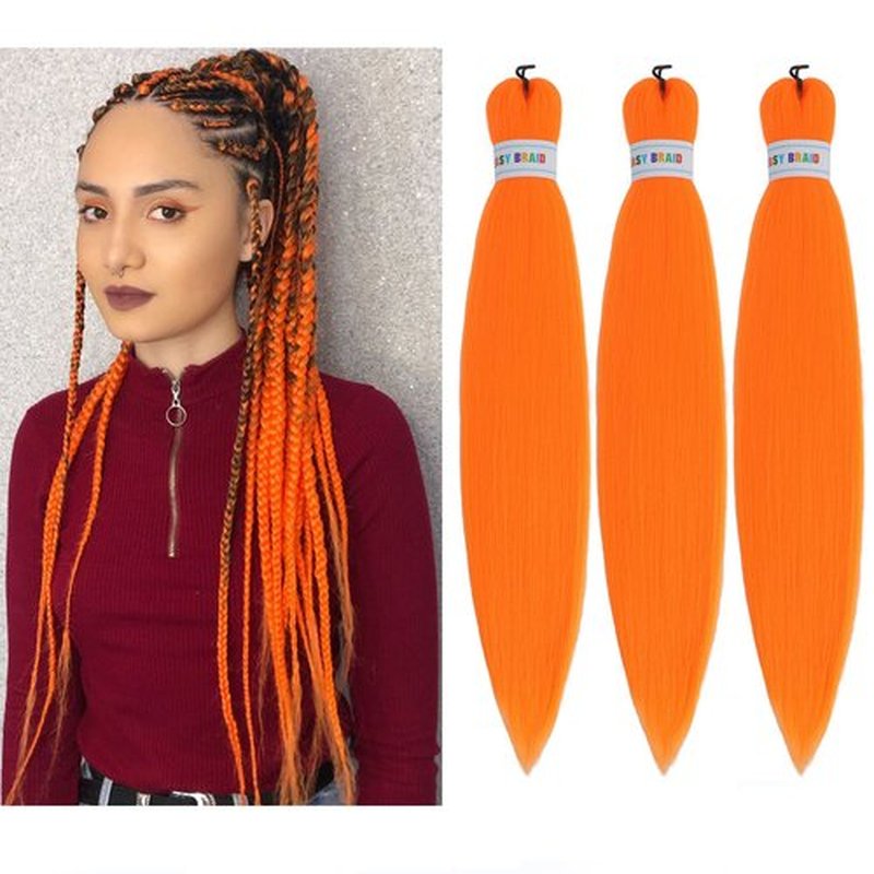 Newluyang Orange Braiding Hair Pre Stretched,Top Silky Color Blend Synthetic Fiber Easy Braid Hair Extensions,26inch 3packs Yaki Texture Crochet Hair Braids（Orange）