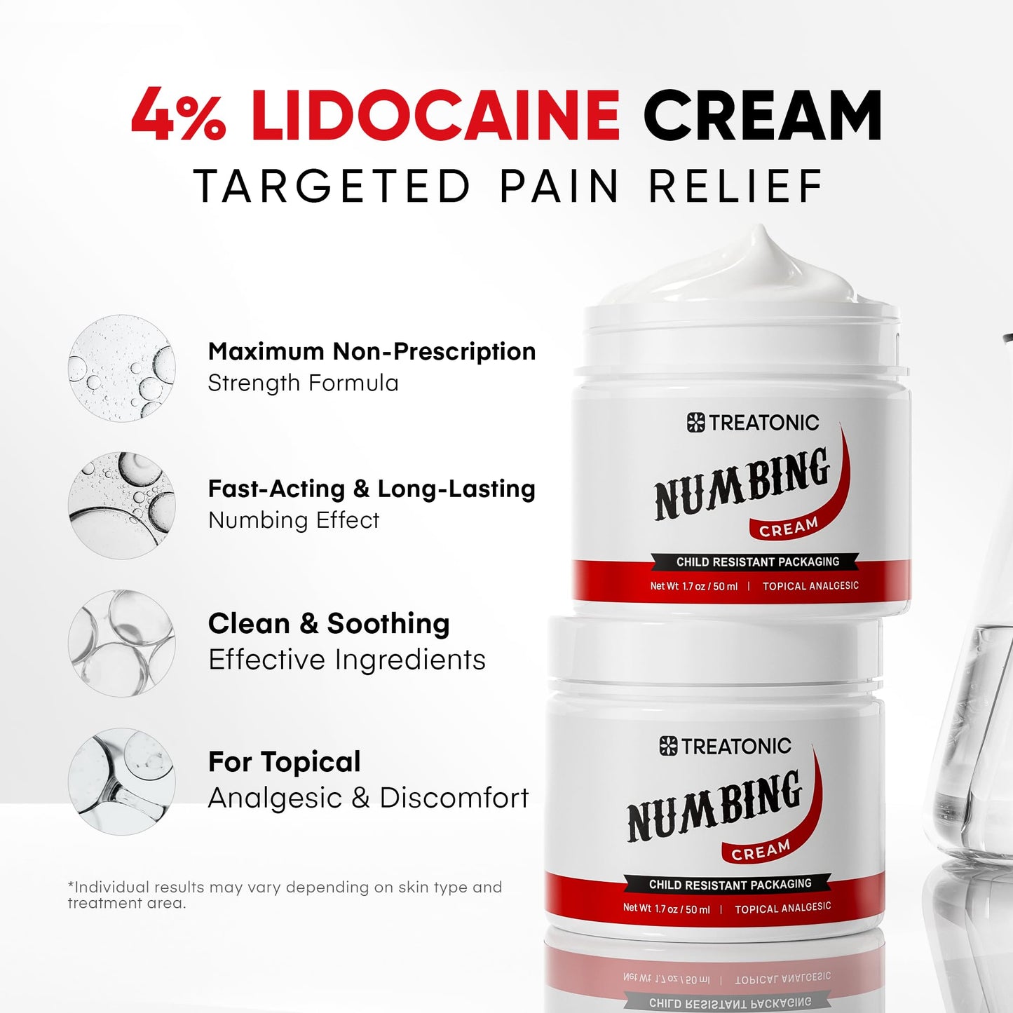 Treatonic Numbing Cream: Extra Strength Numbing Cream for Discomfort, Burning, Itching, & After Sun - Maximum Strength Topical Anesthetic with Menthol & Emu Oil for Toes Feet Hands Legs Arms – 1.7oz