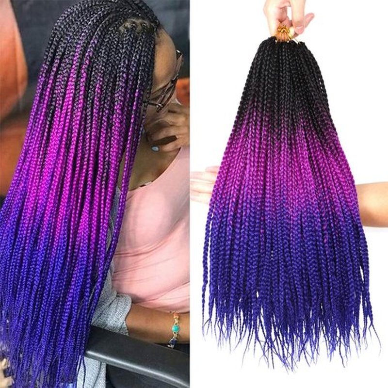 7 Packs Goddess Box Braids Crochet Hair 14 Inch Ombre Prelooped Crochet Box Braids Crochet Hair for Black Women Braiding Hair (14 Inch 7 Pack, 1B/Purple/Blue)