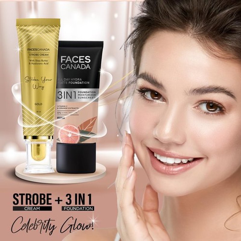 FACE'S CANADA Strobe Cream | Primer + Highlighter + Moisturizer | Shea Butter & Intense Hydration Flawless Radiant Dewy Skin For Illuminating & Glowing Makeup Base - Gold, 30g (1.05 Oz)