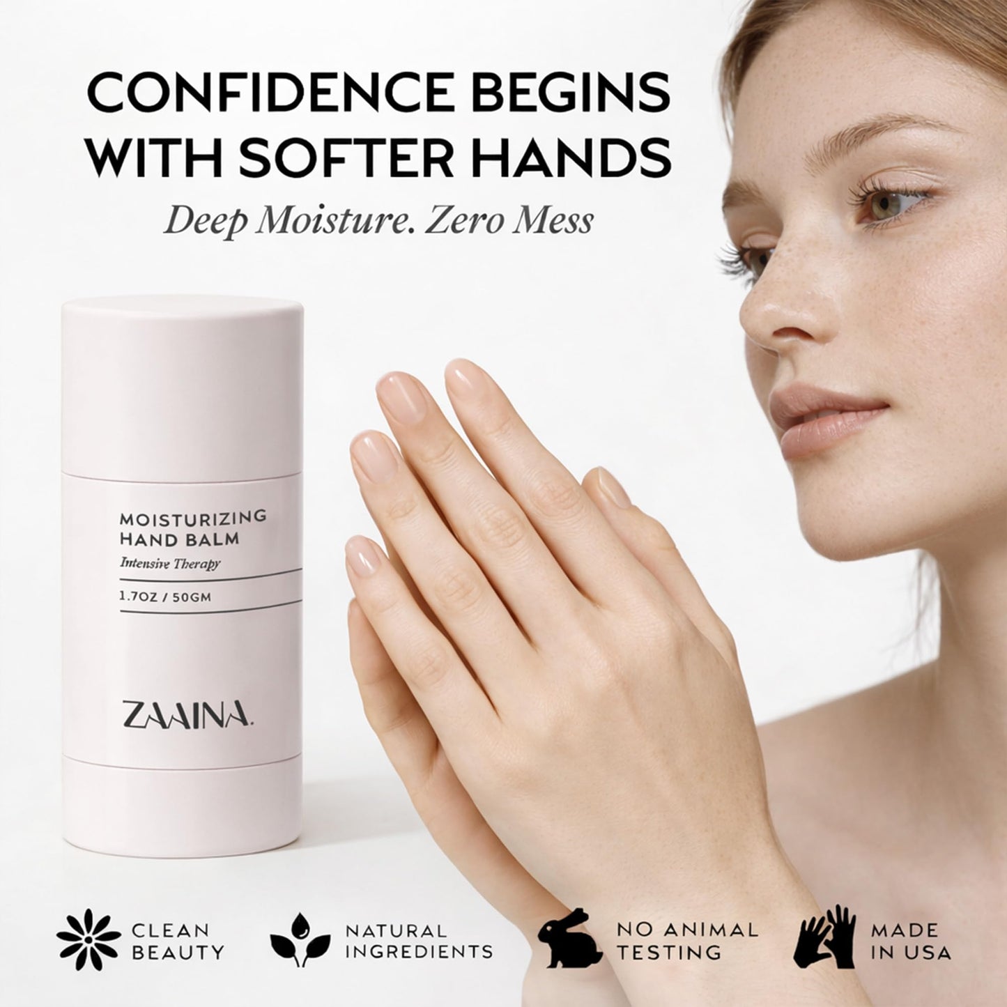 ZAAINA Hand Balm Stick for Dry Cracked Hands – Intensive Hand Repair Balm with Shea Butter, Coconut Oil & Beeswax – Natural Solid Hand Lotion for Working Hands, Climbers & Extreme Dry Skin – 1.7 oz
