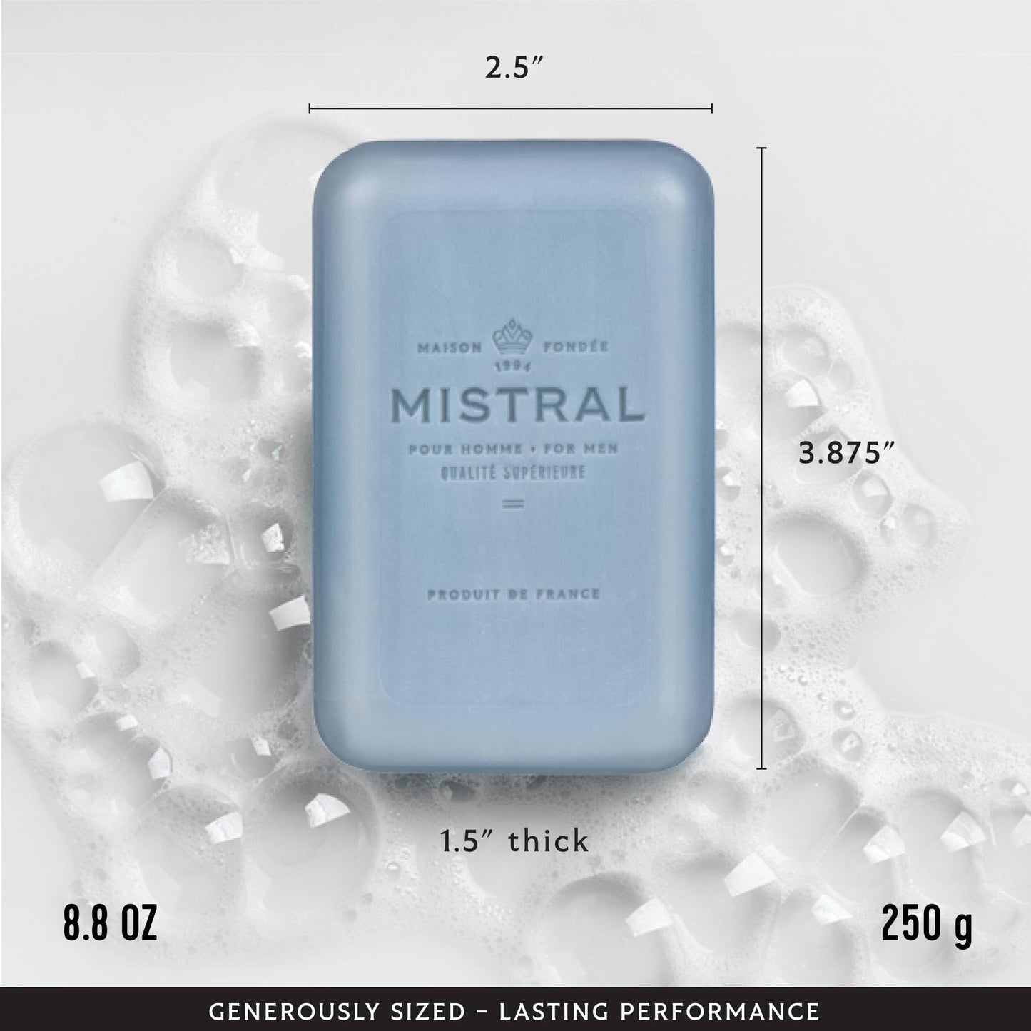 Mistral Silver Agave Luxury Bar Soap for Men, Natural Soap Bar, 8.8 oz