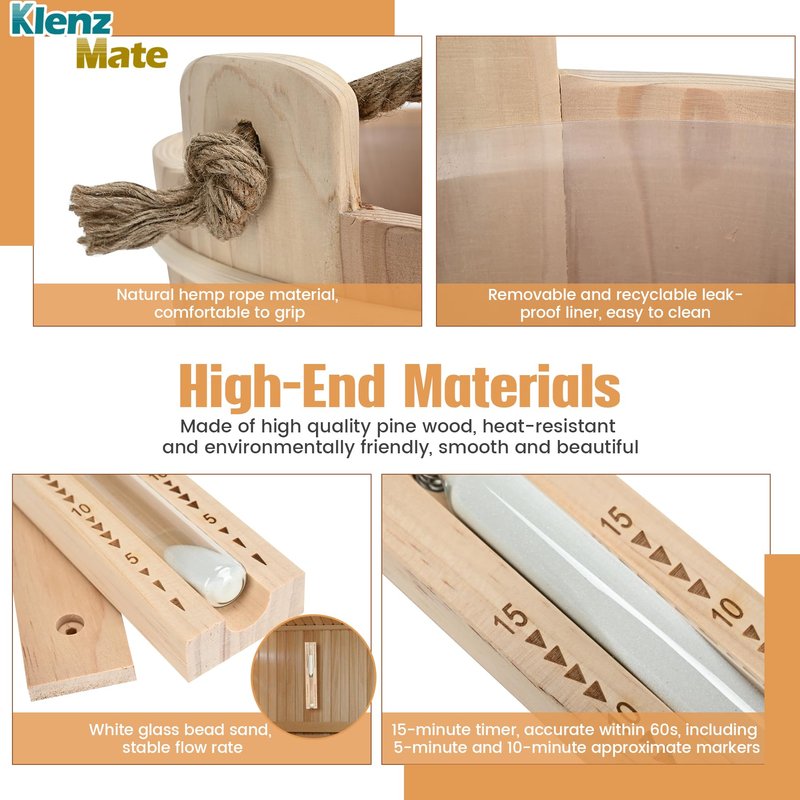 6 Pcs Sauna Accessories Kit, Wooden Sauna Bucket and Ladle Set, Handmade