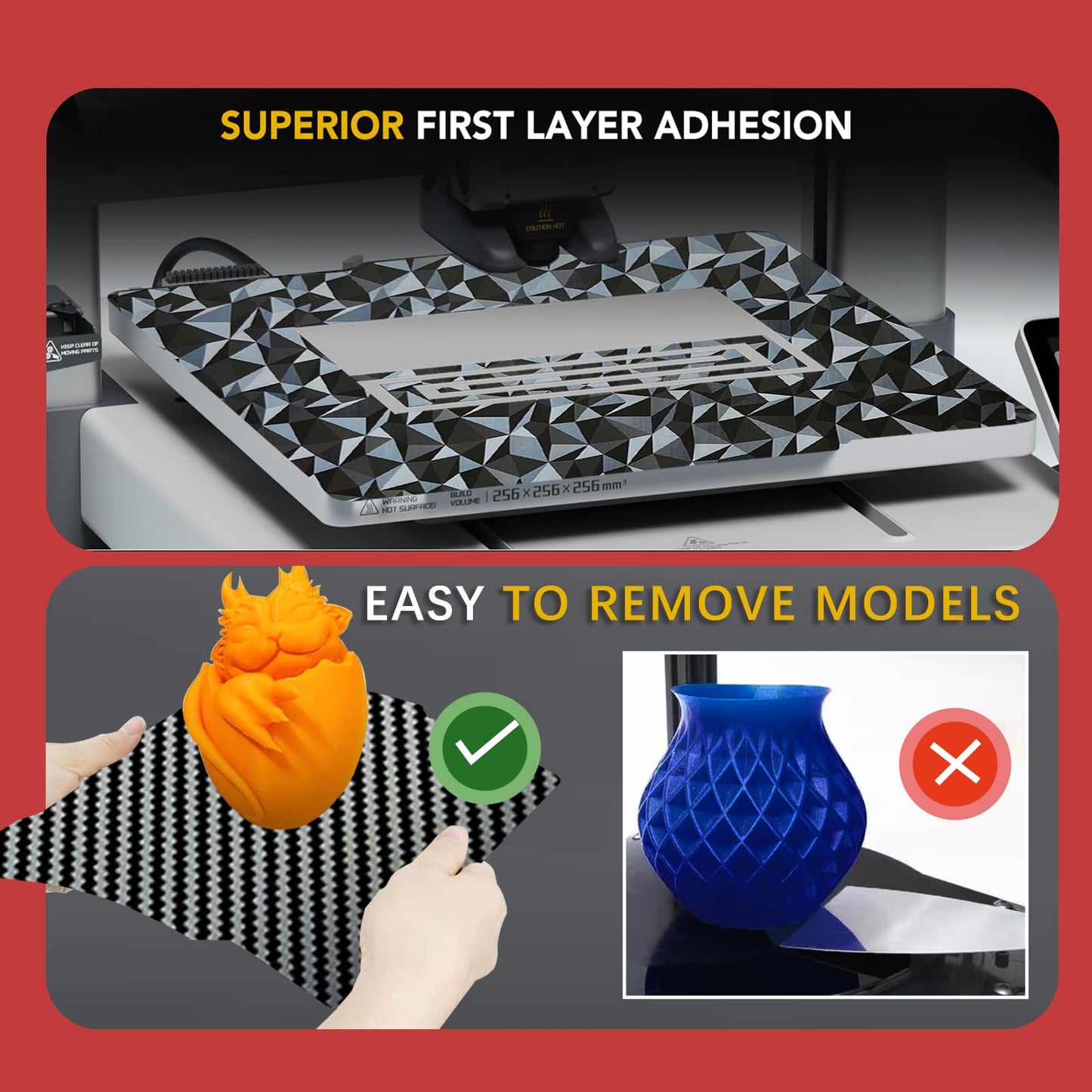 Sahvaim 3D Printer Platform PEO PET Bambu Lab Build Plate for Bambu Lab X2D/P2S/P1S/P1P/A1/X1C/X1/X1E,257x257mm Diamond +Carbon Fiber Spring Steel Plate Sheet Flexible 3D Printing Bed Plate