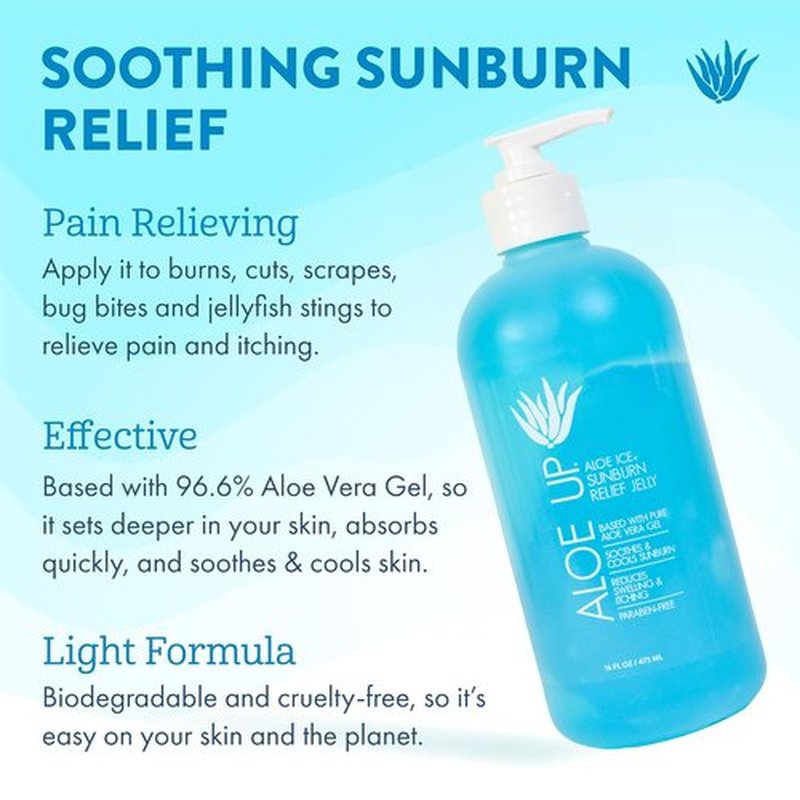 Aloe Ice Sunburn Relief Jelly – Face and Body Organic After Sun Gel – with 96.6% Pure Aloe Vera Gel – Reef Safe – Alcohol- and Fragrance Free – 16oz