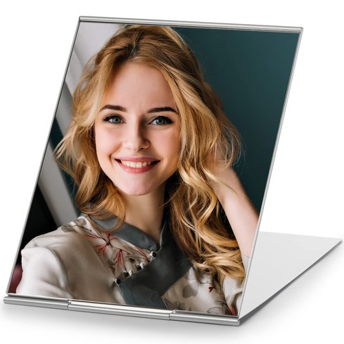 MIRRORNOVA Portable Folding Mirror, Ultra-Slim Durable Makeup Tabletop Mirror for Travel with Aluminum Shell, Large Size 7"