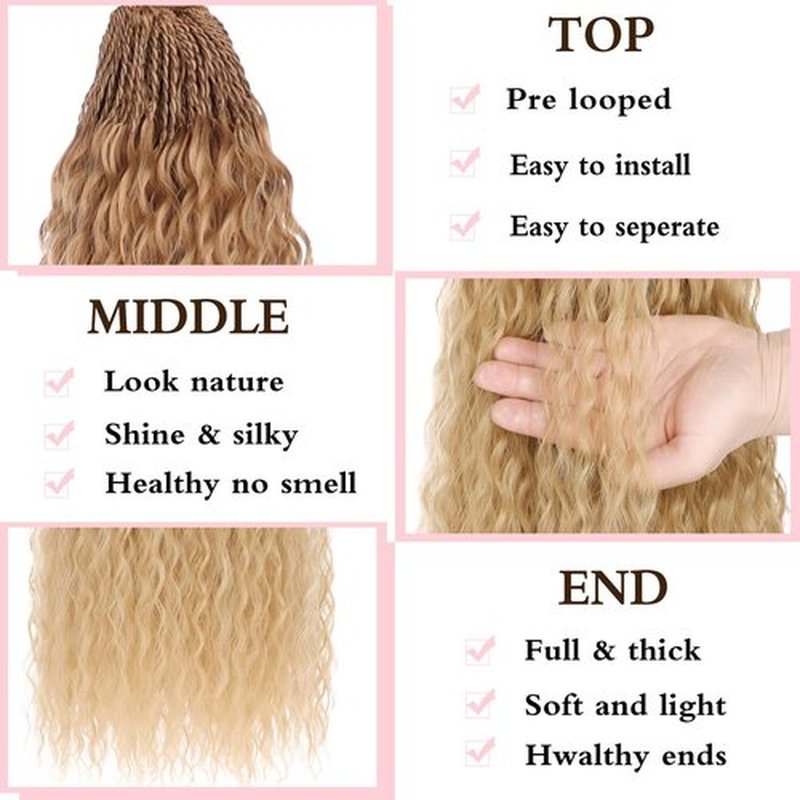 Xtrend 24 Inch Pre Looped Micro Curly Crochet Hair 8 Packs Honey Blond Brazilian Kinky Curly Braiding Hair Extensions Synthetic Deep Wave For Mini Senegalese Twist Hair for Women (30 Strands/Pack，27#)