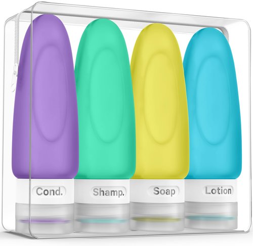 Dot&Dot Leak Proof Travel Bottles for Toiletries - 4 Pack Silicone Travel Toiletry Bottles - Travel Shampoo and Conditioner Bottles with TSA Quart Bag - 3 oz Travel Size Bottles