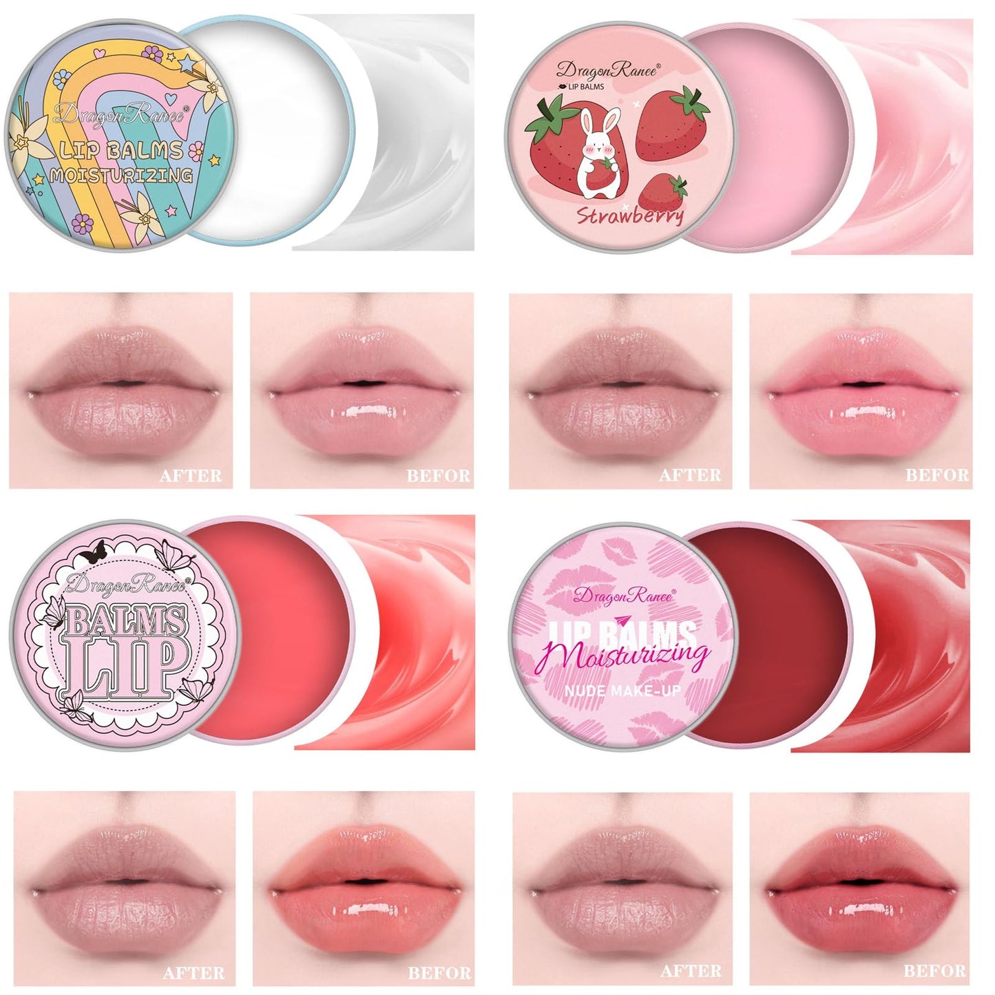 Domality 4PCS Lip Balm Set - Moisturizing & Hydrating Korean Lipstick for Lips, Prevention Dry and Cracked, Christmas Gifts for Soft & Smooth Lips