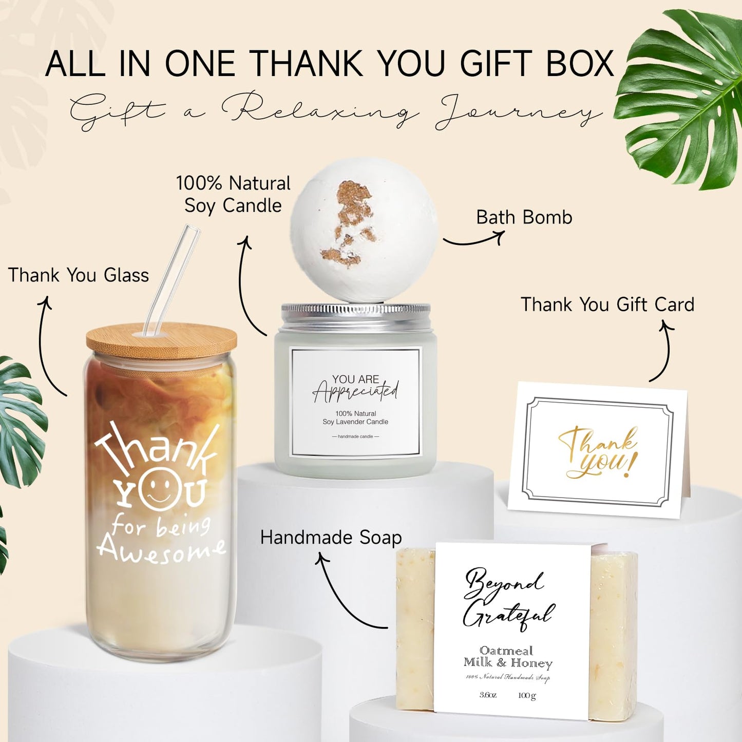 iAOVUEBY Thank You Gifts for Women, Employee & Teacher Appreciation Gift Set for Coworker Boss Mentor Secretary, Thank You Gift Box with Being Awesome Glass Candle Card