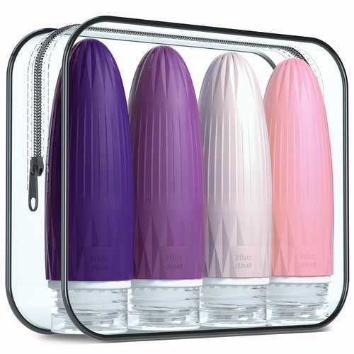 Gemice Travel Bottles for Toiletries, Travel Essentials Refillable Leak Proof Travel Size Toiletries, 3oz TSA Approved Sillicone Squeezable Travel Size Containers for Shampoo Wash Body Lotion (4 Pack)