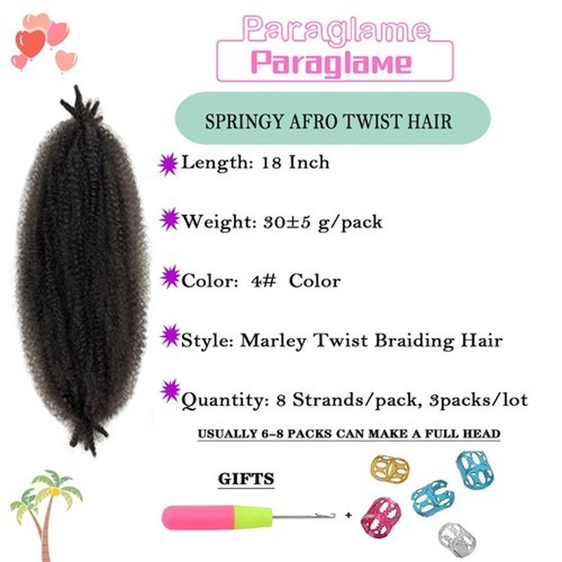 18 Inch Wrapping Hair for Soft Locs, Cuban Twist Hair 3 Packs Pre-Separated Springy Afro Twist Hair Extension for Women Kids, Kinky Afro Twist Crochet Hair Spring Twist Hair (3Packs, 4#)