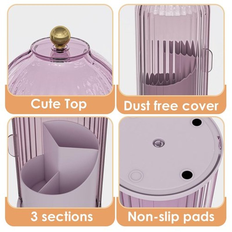 YOOLENS Makeup Brush Holder Organizer with Lid,360 Rotating Clear Dustproof Makeup Brushes Organizer for Vanity Desktop Bathroom Countertop, Pink