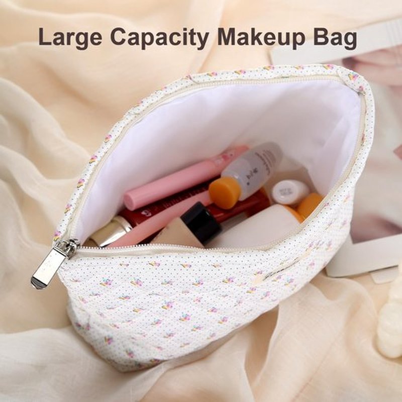 Wudimeitt Cosmetic bag Makeup bag Preppy Cute Corduroy Toiletry bag for women travel essentials (Pink small flower)