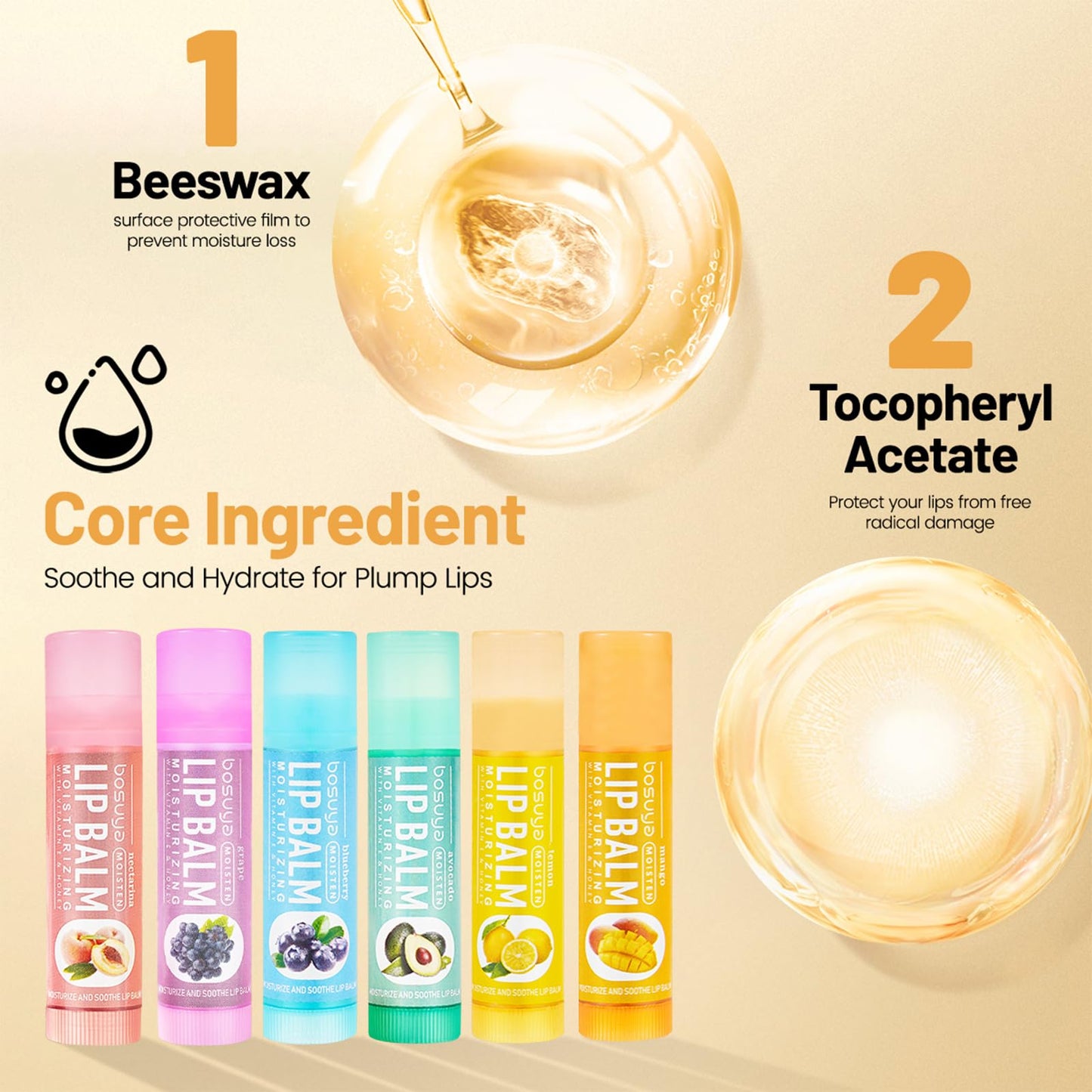 6 Flavors Lip Balm Set-Gentle Hydration for Dry & Sensitive Lips, All-Day Moisture Hydrating & Repairing for Delicate Lips Smooth Non-Greasy
