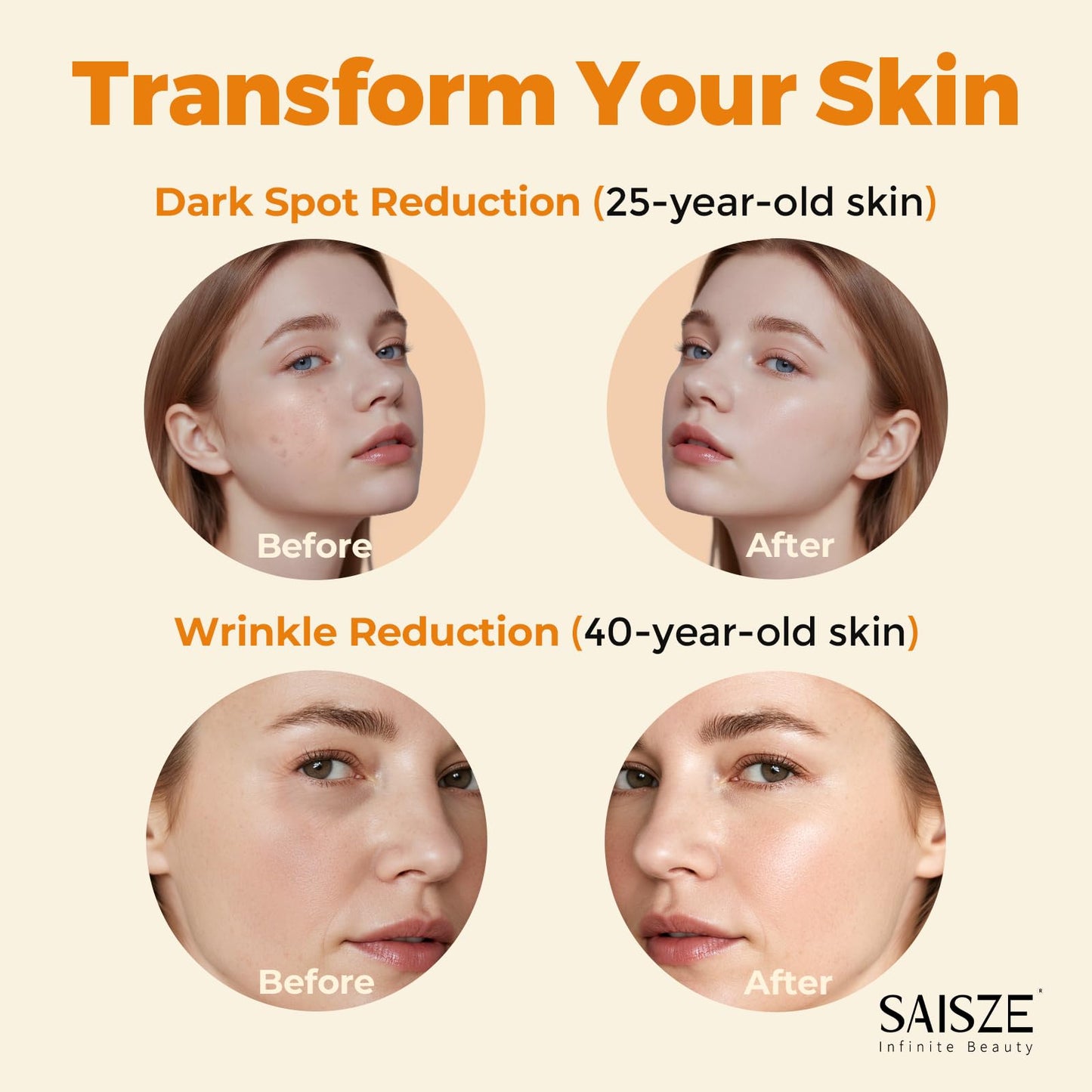 SAISZE Vitamin C Serum for Face, Facial Serum for Dark Spot, Skin Care Gifts for Women, Birthday Gift for Her, Anti Aging with Vitamin C, Hyaluronic Acid, 60ml