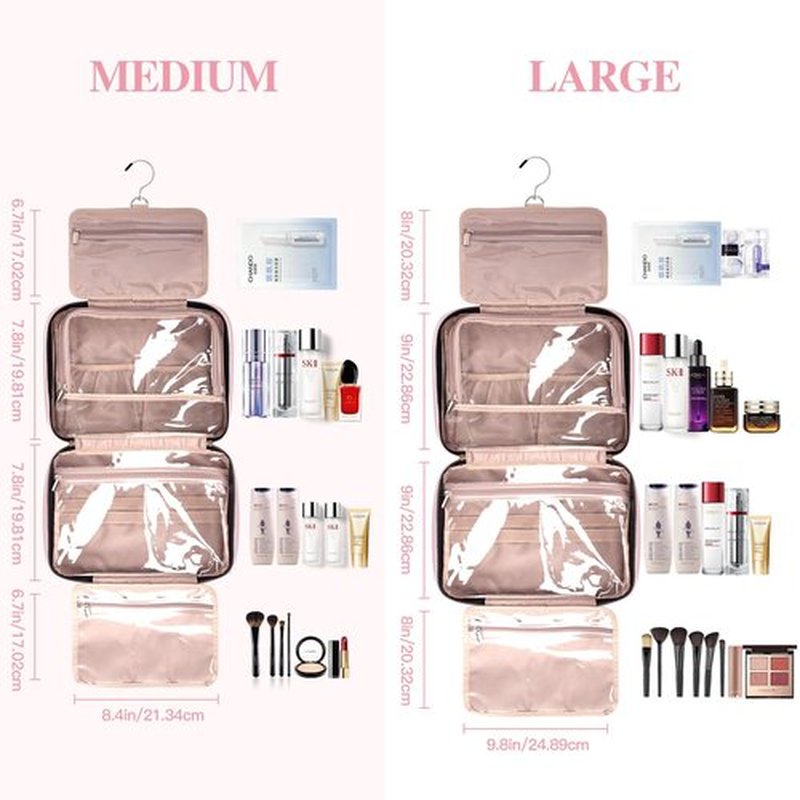 BALULHG Toiletry Bag for Women, Travel Toiletry Bag with Hanging Hook Makeup Organizer, Waterproof Large Capacity Travel Bag for Accessories, Shampoo, Full Sized Container, Toiletries,Pink