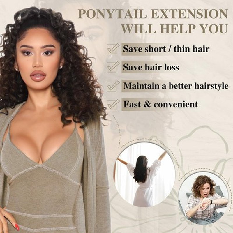 AISI BEAUTY Curly Ponytail Extension, Drawstring Ponytail Extension for Black Women Dark Brown Synthetic Clip in Ponytail Extension 20 Inch Long Curly Wavy Fake Ponytail Hairpieces for Daily Use