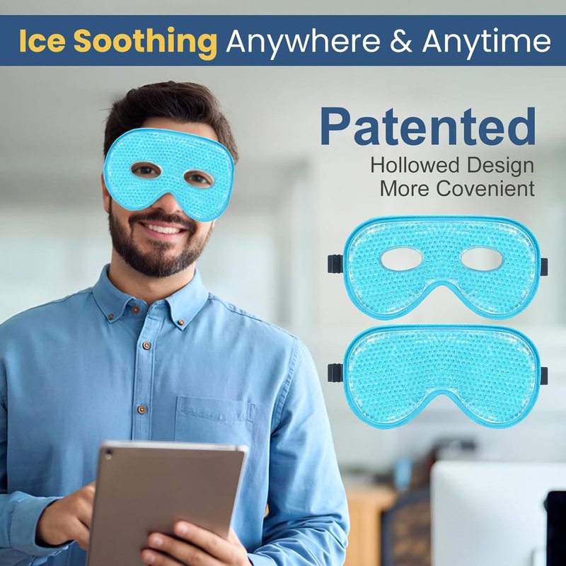 Cooling Eye Mask - 2 Pack XL Jumbo Freezer Gel Masks for Puffy Eyes | Cold & Warm Compress (Blue)