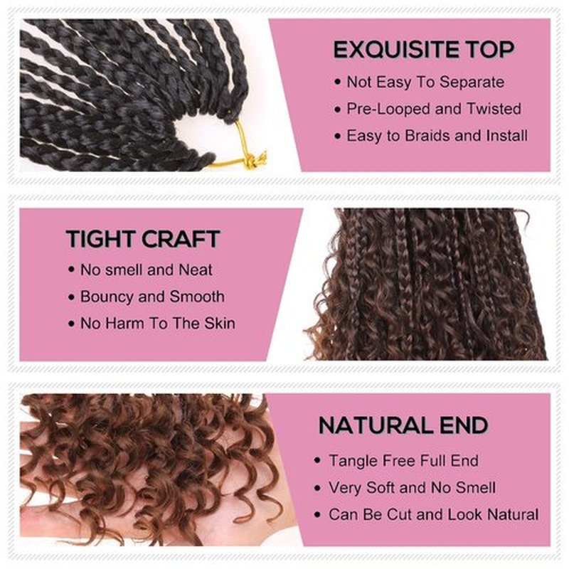 COOKOO 10 Inch Goddess Box Braids Crochet Hair 8 Packs Goddess Crochet Hair Pre Looped With Curly Ends Synthetic Bohemian Hippie Ombre Knotless Braiding Hair for Black Women T30#