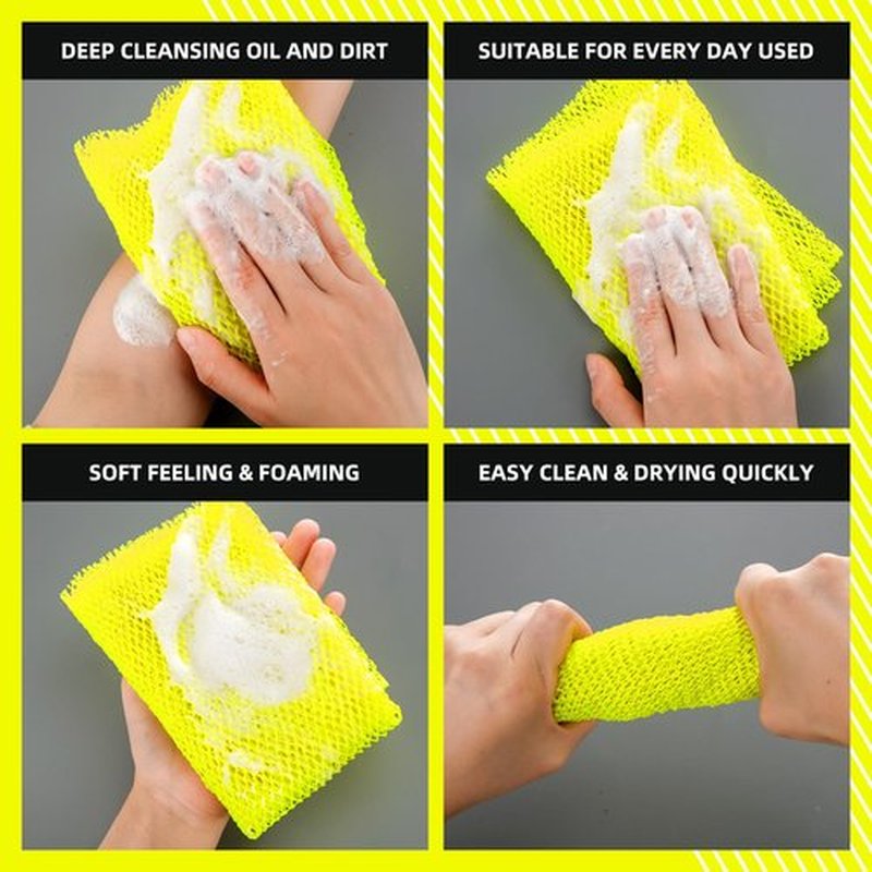 Geiserailie African Long Bathing Net Sponge Long Net Shower Body Scrubber Back Scrubber Skin Smoother Net Bathing Sponge for Daily Use or Stocking Stuffer (Luminous Yellow)