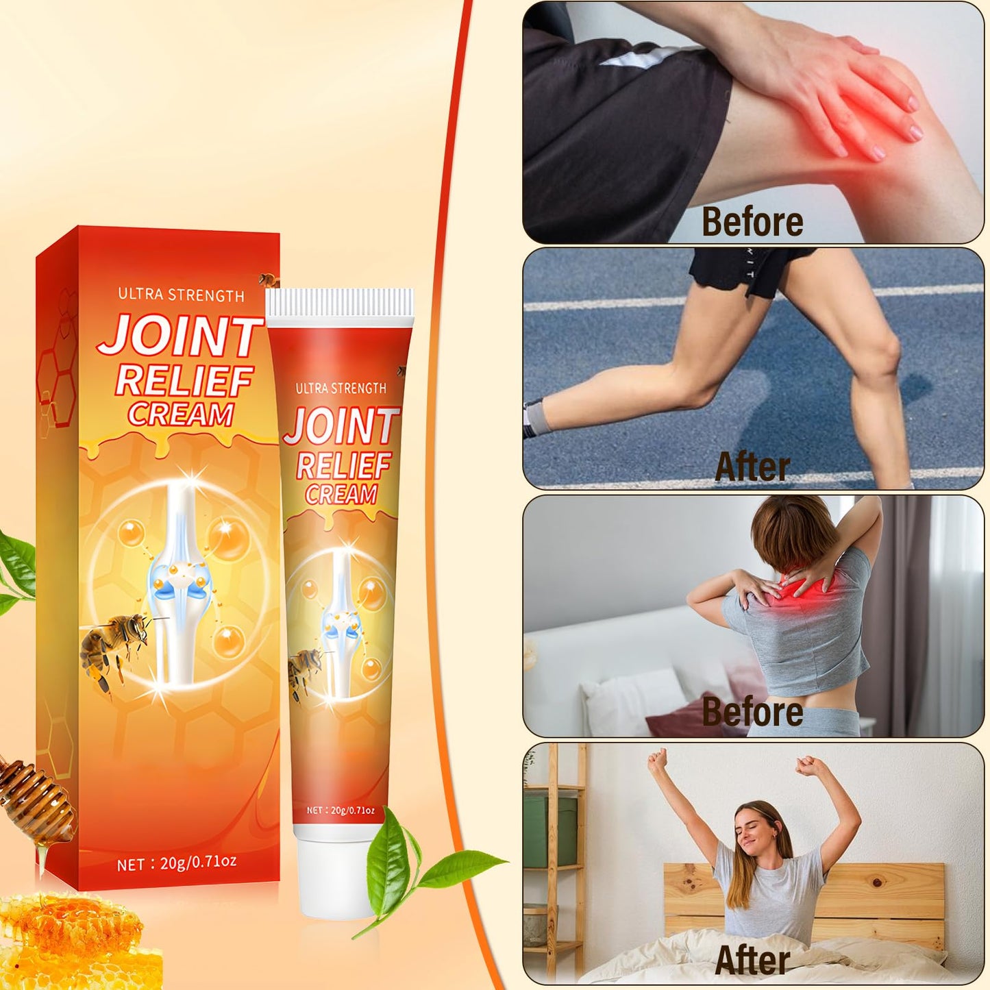 4Pcs Ultra Strength Joint Relief Cream for Knees and Meniscus Ointment, New Professional Care Gel Joint Cream, Natural Joint Relief Gel for Neck,Waist,Back Hand Feet and Leg-Fast Absorbing, Non-Greasy
