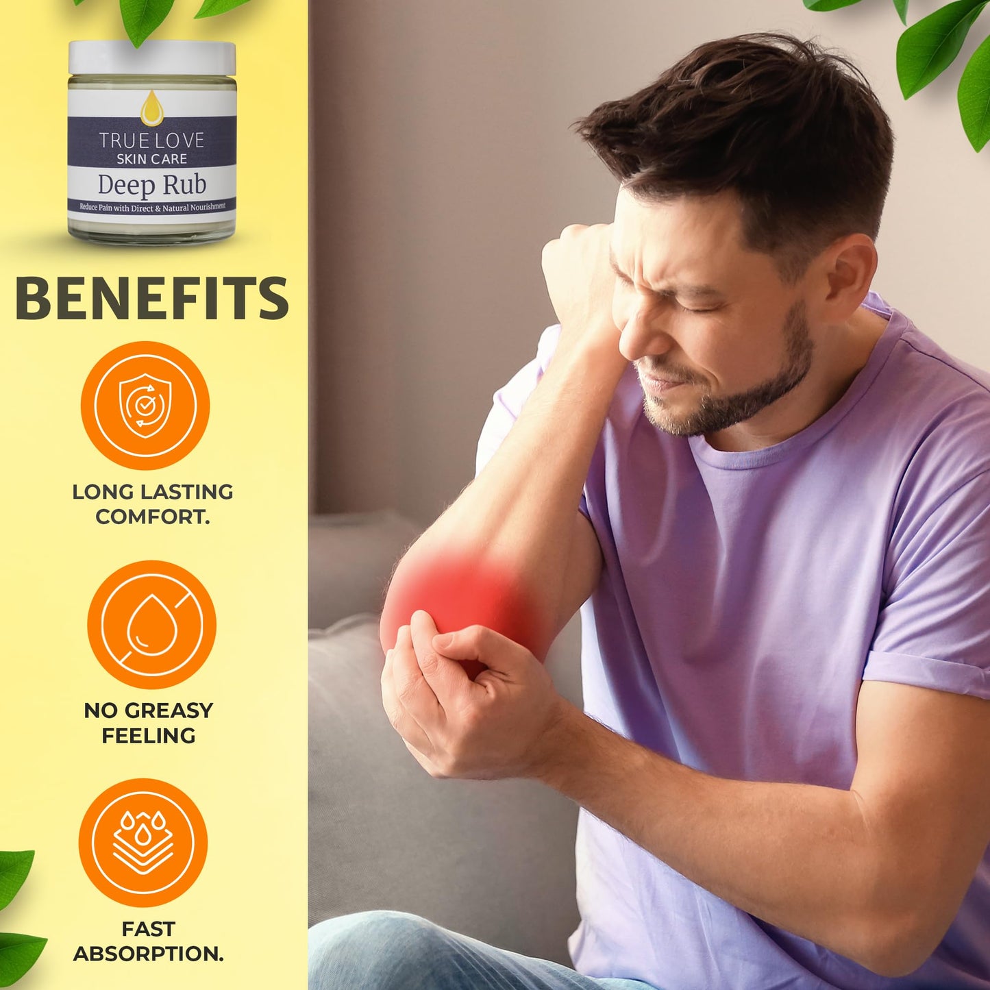 True Love Deep Rub Pain Cream – Extra Strength Pain Relief Cream with All Natural Ingredients for Muscle Soreness, Joint Pain, and Stiffness – Non-Greasy, Long-Lasting Comfort, 2 oz