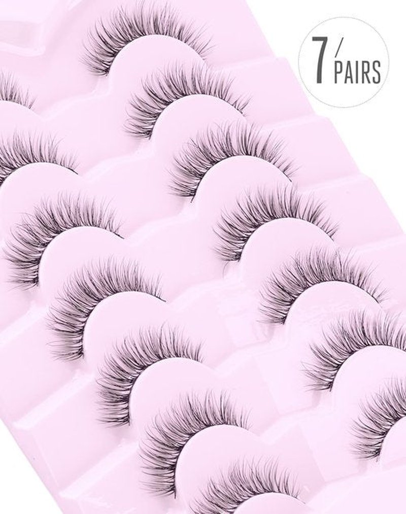 Onlyall Wispy Lashes Natural Look Short Eyelashes Lite Volume False Eyelashes Natural Lashes Soft False Eye Lashes Pack 7 Pairs D4