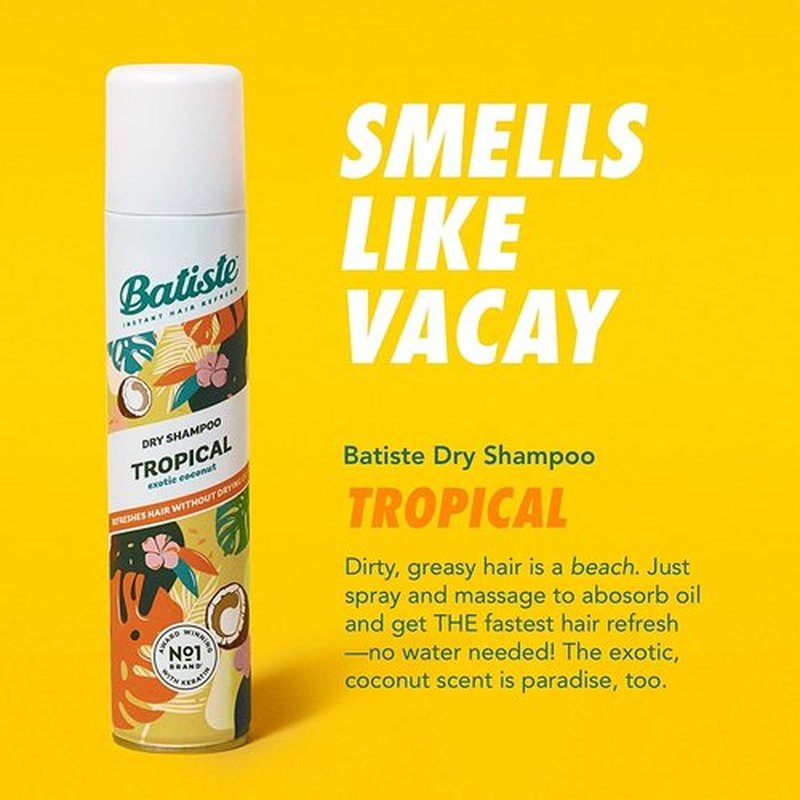 Batiste Dry Shampoo, Tropical Fragrance, Refresh Hair and Absorb Oil Between Washes, Waterless Shampoo for Added Hair Texture and Body, 6.73 OZ Dry Shampoo Bottle, 2 Pack