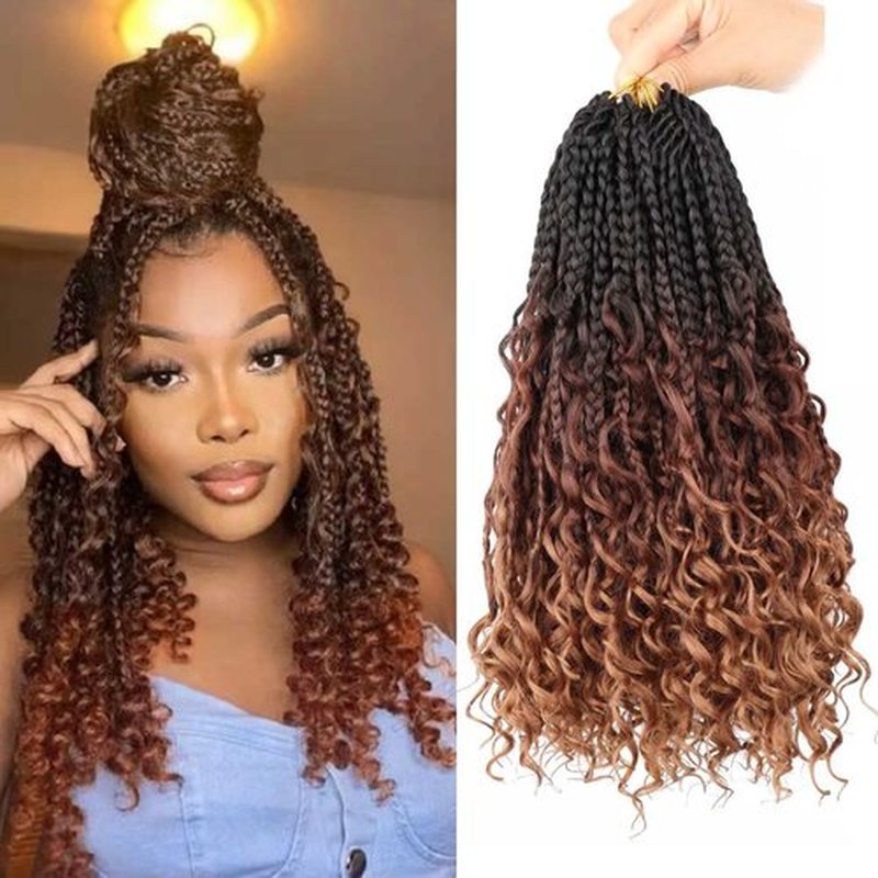 Boho Box Braids Crochet Hair 14 Inch Goddess Box Braids Crochet Hair 1b/33/30 Bohemian Box Braids Crochet Hair Synthetic Braiding Hair 8 Packs Crochet Box Braids Crochet Hair for Black Women