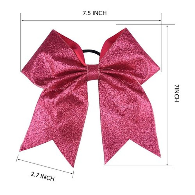 DEEKA 12 PCS 7" Large Glitter Cheer Bows Shiny Cheer Hair Bows Ponytail Holder Handmade for Cheerleader Girls Softball Sports -Pink