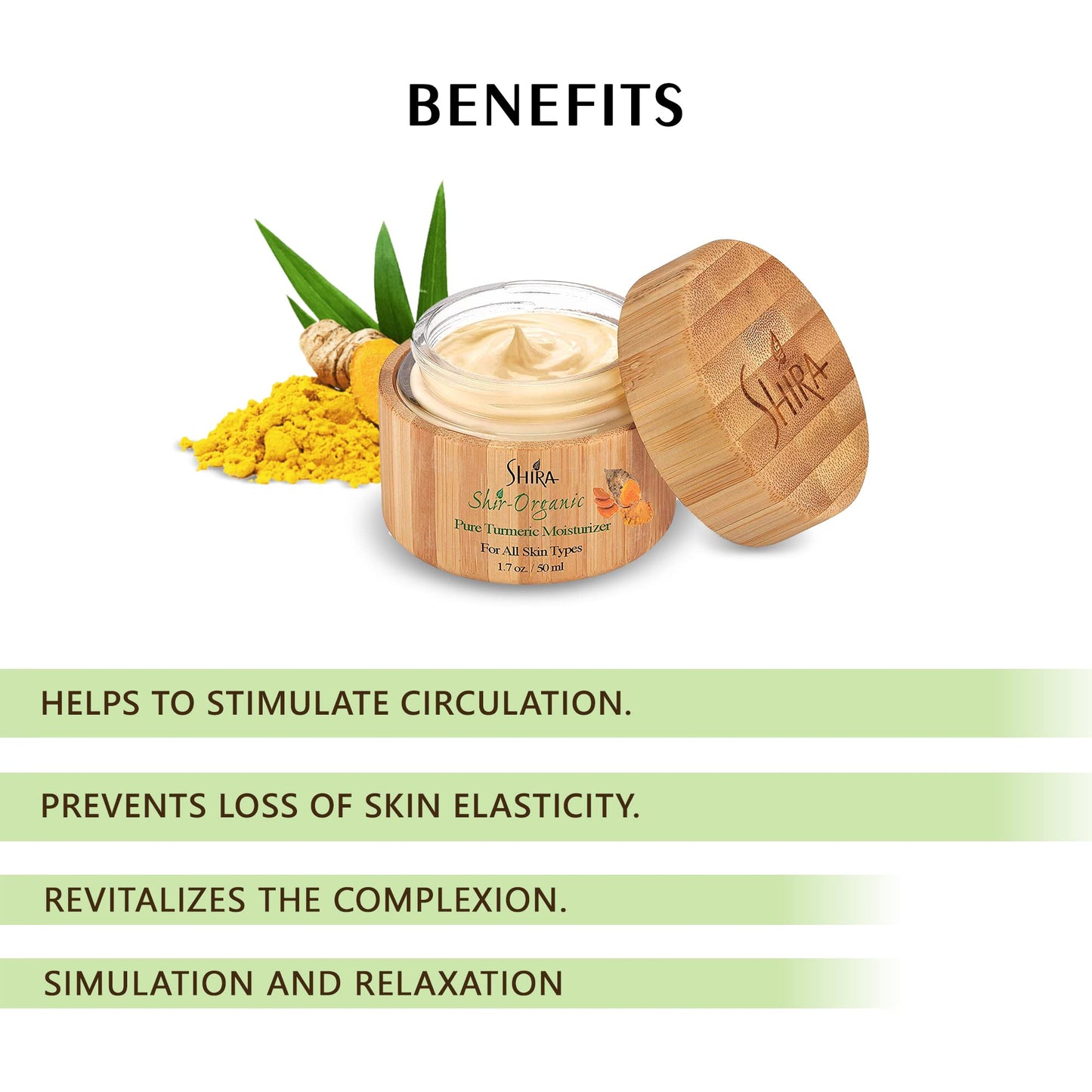 Shira Shir Turmeric Moisturizer - 50ml - Organic Anti-Aging Cream with Vitamins B6 & C, Improves Skin Elasticity, Reduces Acne Scars, Hydrating Facial Moisturizer for Radiant Skin, Natural Skincare