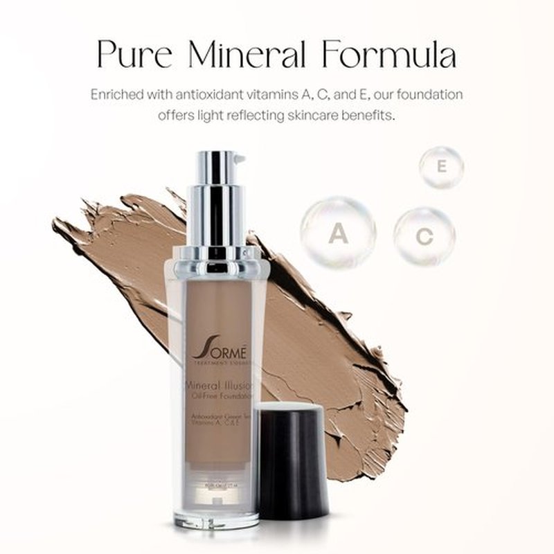 SORMÉ Mineral Illusion Fragrance & Oil Free Liquid Foundation with Non-Chemical Sunscreen, Mineral Formula, Hydrating with Shea Butter, Antioxidants Vitamins A, C, E, Medium Coverage for Smooth - 25ml