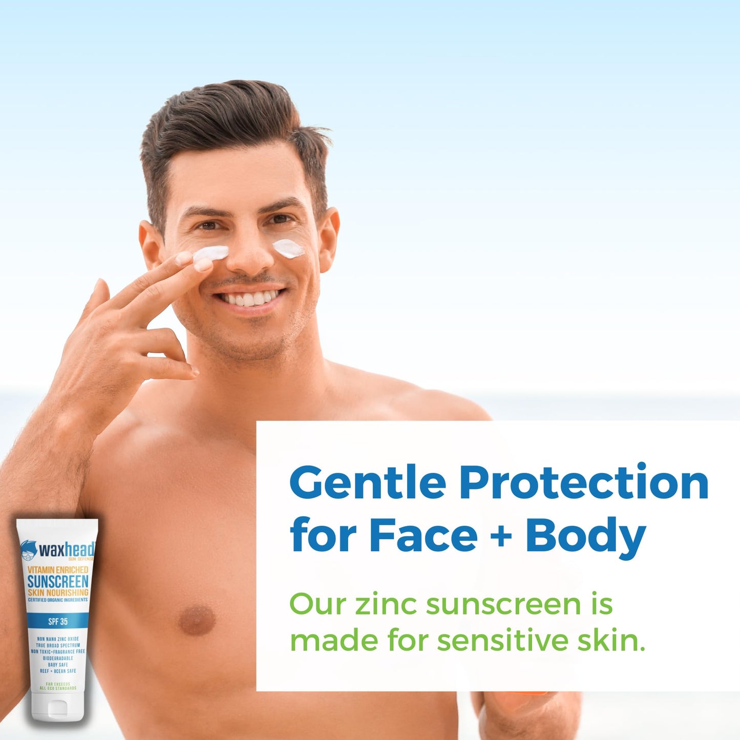 Waxhead Non-Nano Zinc Oxide Sunscreen for Face and Body, SPF 35 Pure Mineral Sunblock Lotion, Physical Zinc Formula with Vitamin D & E, Sensitive Skin Protection, Tattoo Sunblock (4 oz)